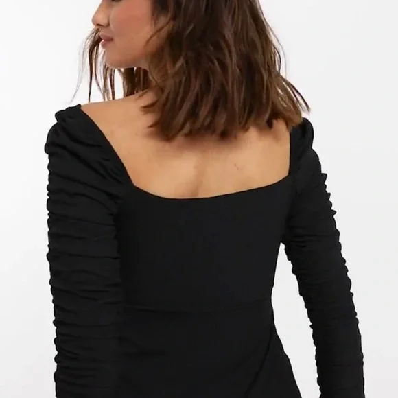 NWT Topshop Black Ribbed Ruched Long Sleeve Midi Dress. Size US 2. Stretchy! - Picture 8 of 15